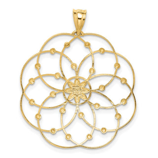 14k Yellow Gold and Rhodium Diamond-cut Spiral Circle Pendant