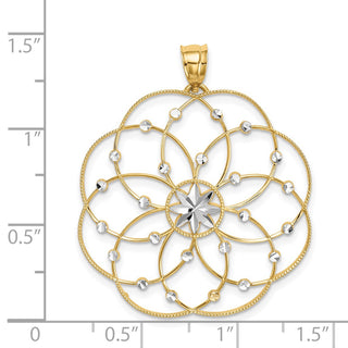 14k Yellow Gold and Rhodium Diamond-cut Spiral Circle Pendant