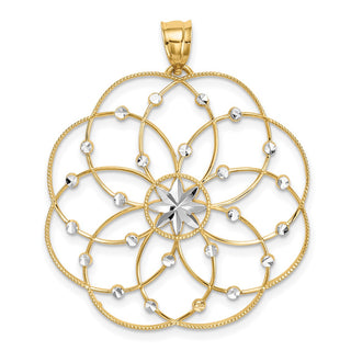 14k Yellow Gold and Rhodium Diamond-cut Spiral Circle Pendant