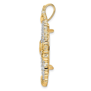 14k Yellow Gold Rhodium AAA Diamond 27mm Prong Coin Bezel Chain Slide Pendant - Fits 1/2 oz American Eagle, US $10 Liberty, and Other Coins