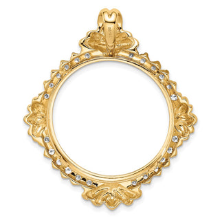 14k Yellow Gold Rhodium AAA Diamond 27mm Prong Coin Bezel Chain Slide Pendant - Fits 1/2 oz American Eagle, US $10 Liberty, and Other Coins