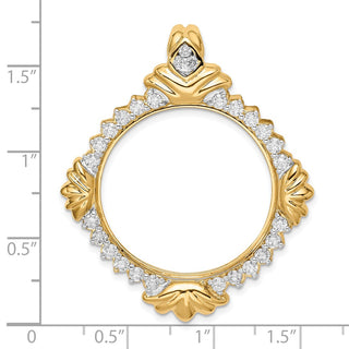 14k Yellow Gold Rhodium VS Diamond 27mm Prong Coin Bezel Chain Slide Pendant - Fits 1/2 oz American Eagle, US $10 Liberty, and Other Coins