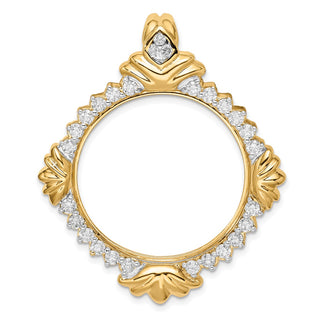 14k Yellow Gold Rhodium Fancy A Diamond 27mm Prong Coin Bezel Slide Pendant - Fits 1/2 oz American Eagle, US $10 Liberty, and Other Coins