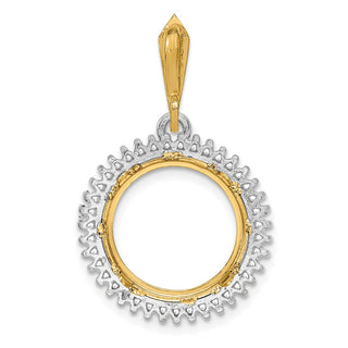 14k Two-tone Gold AA Diamond Circle 14mm Prong Coin Bezel Pendant 2006 - Fits 1/20 oz Maple Leaf and Other Coins