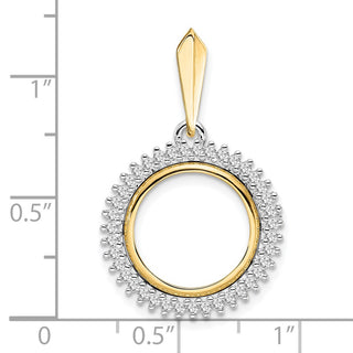 14k Two-tone Gold AA Diamond Circle 14mm Prong Coin Bezel Pendant 2006 - Fits 1/20 oz Maple Leaf and Other Coins