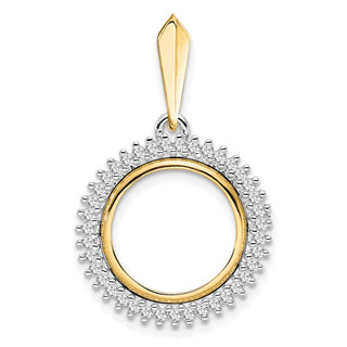 14k Two-tone Gold AA Diamond Circle 14mm Prong Coin Bezel Pendant 2006 - Fits 1/20 oz Maple Leaf and Other Coins