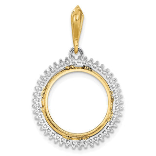 14k Two-tone Gold A Diamond Circle 16mm Prong Coin Bezel Pendant 2006 - Fits 1/10 oz Maple Leaf, Maple Leaf, and Other Coins