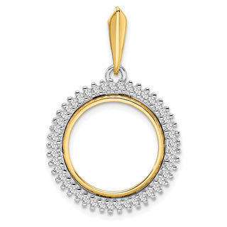 14k Two-tone Gold AAA Diamond Circle 16mm Prong Coin Bezel Pendant 2006 - Fits 1/10 oz Maple Leaf, Maple Leaf, and Other Coins