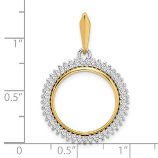 14k Two-tone Gold AAA Diamond Circle Prong 16.5mm Coin Bezel Pendant - Fits 1/10 oz American Eagle and 1/10 oz Krugerrand