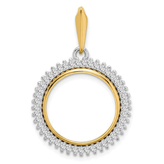 14k Two-tone Gold AA Diamond Circle 16.5mm Prong Coin Bezel Pendant 2006 - Fits 1/10 oz American Eagle and 1/10 oz Krugerrand