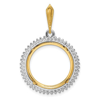 14k Two-tone Gold A Diamond Circle 17.8mm Prong Coin Bezel Pendant 2006 - Fits US $2.50 Liberty and Other Coins