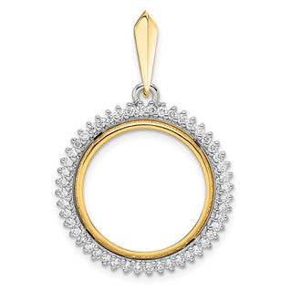 14k Two-tone Gold AA Diamond Circle 17.8mm Prong Coin Bezel Pendant 2006 - Fits US $2.50 Liberty and Other Coins