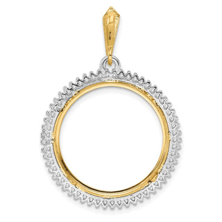 14k Two-tone Gold VS Diamond Circle 21.6mm Prong Coin Bezel Pendant 2006 - Fits US $5 Bald Eagle and US $5 Congressional