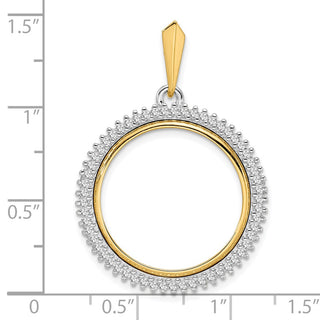 14k Two-tone Gold VS Diamond Circle 21.6mm Prong Coin Bezel Pendant 2006 - Fits US $5 Bald Eagle and US $5 Congressional