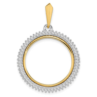 14k Two-tone Gold AAA Diamond Circle 21.6mm Prong Coin Bezel Pendant 2006 - Fits US $5 Bald Eagle and US $5 Congressional