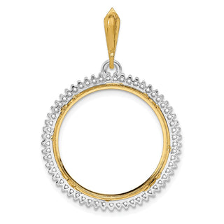 14k Two-tone Gold A Diamond Circle 22mm Prong Coin Bezel Pendant 2006 - Fits 1/4 oz American Eagle and Other Coins