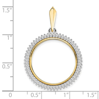 14k Two-tone Gold A Diamond Circle 22mm Prong Coin Bezel Pendant 2006 - Fits 1/4 oz American Eagle and Other Coins