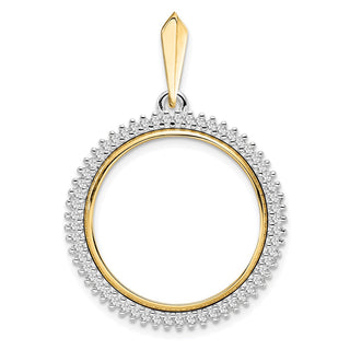 14k Two-tone Gold AA Diamond Circle 22mm Prong Coin Bezel Pendant 2006 - Fits 1/4 oz American Eagle and Other Coins