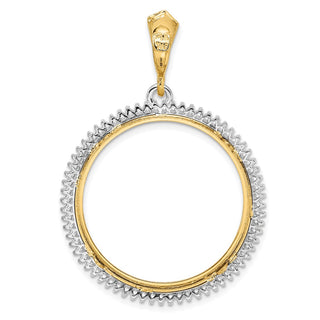 14k Two-tone Gold VS Diamond Circle 27mm Prong Coin Bezel Pendant 2006 - Fits 1/2 oz American Eagle, US $10 Liberty, and Other Coins