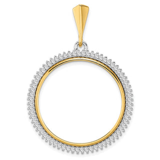 14k Two-tone Gold AAA Diamond Circle 27mm Prong Coin Bezel Pendant 2006 - Fits 1/2 oz American Eagle, US $10 Liberty, and Other Coins