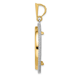 14k Two-tone Gold AAA Diamond Circle 30mm Prong Coin Bezel Pendant - Fits 1 oz Maple Leaf and 1/2 oz Cat