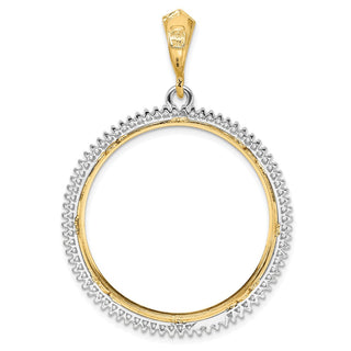 14k Two-tone Gold AAA Diamond Circle 30mm Prong Coin Bezel Pendant - Fits 1 oz Maple Leaf and 1/2 oz Cat