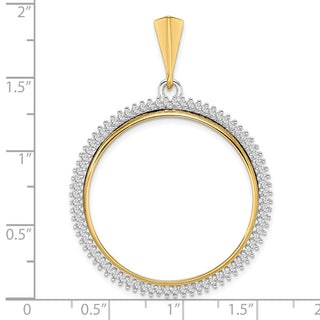14k Two-tone Gold VS Diamond Circle 30mm Prong Coin Bezel Pendant - Fits 1 oz Maple Leaf and 1/2 oz Cat
