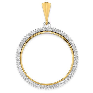 14k Two-tone Gold AA Diamond Circle 30mm Prong Coin Bezel Pendant - Fits 1 oz Maple Leaf and 1/2 oz Cat