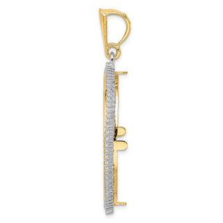 14k Two-tone Gold AAA Diamond Circle 32.7mm Prong Coin Bezel Pendant 2006 - Fits 1 oz American Eagle, 1 oz Cat, and 1 oz Krugerrand