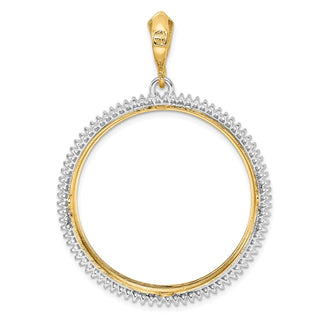 14k Two-tone Gold AAA Diamond Circle 32.7mm Prong Coin Bezel Pendant 2006 - Fits 1 oz American Eagle, 1 oz Cat, and 1 oz Krugerrand