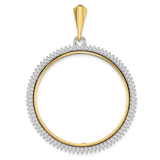 14k Two-tone Gold A Diamond Circle 32.7mm Prong Coin Bezel Pendant 2006 - Fits 1 oz American Eagle, 1 oz Cat, and 1 oz Krugerrand