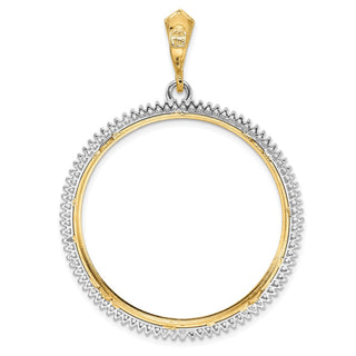 14k Two-tone Gold AAA Diamond Circle 34.2mm Prong Coin Bezel Pendant 2006 - Fits US $20 Liberty and US $20 St. Gaudens