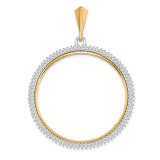 14k Two-tone Gold AAA Diamond Circle 34.2mm Prong Coin Bezel Pendant 2006 - Fits US $20 Liberty and US $20 St. Gaudens