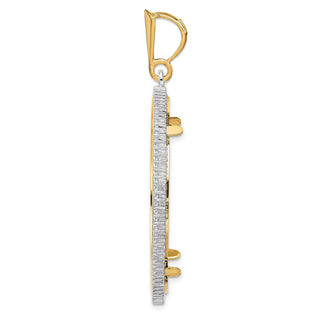 14k Two-tone Gold AA Diamond Circle 37mm Prong Coin Bezel Pendant - Fits 50 Pesos and Centenario