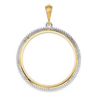 14k Two-tone Gold AA Diamond Circle 37mm Prong Coin Bezel Pendant - Fits 50 Pesos and Centenario