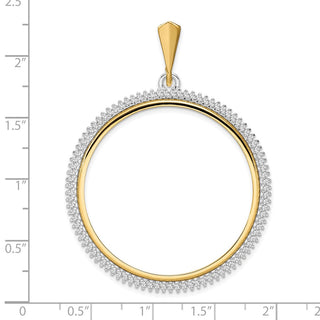 14k Two-tone Gold AA Diamond Circle 37mm Prong Coin Bezel Pendant - Fits 50 Pesos and Centenario