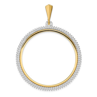 14k Two-tone Gold AAA Diamond Circle 37mm Prong Coin Bezel Pendant - Fits 50 Pesos and Centenario
