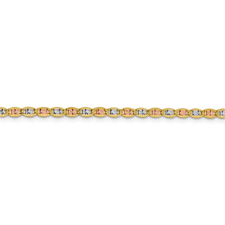 7" 14k Tri-color Gold 2.75mm Rose & White Rhodium-plating Pave Valentino Chain Bracelet