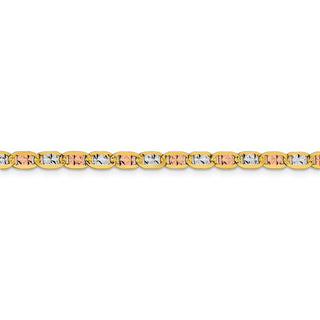 8" 14k Tri-color Gold 3.8mm Rose & White Rhodium-plating Pave Valentino Chain Bracelet