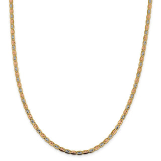26" 14k Tri-color Gold 3.8mm Rose & White Rhodium-plating Pave Valentino Chain Necklace