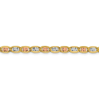 8" 14k Tri-color Gold 4.65mm Rose & White Rhodium-plating Pave Valentino Chain Bracelet