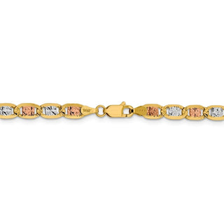 7" 14k Tri-color Gold 4.65mm Rose & White Rhodium-plating Pave Valentino Chain Bracelet