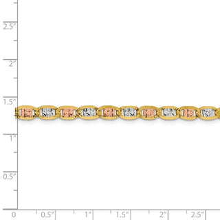 8" 14k Tri-color Gold 4.65mm Rose & White Rhodium-plating Pave Valentino Chain Bracelet