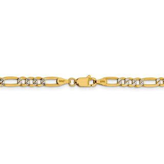 24" 14k Yellow Gold 3.9mm Semi-solid w/ Rhodium-plating Pave Figaro Chain Necklace