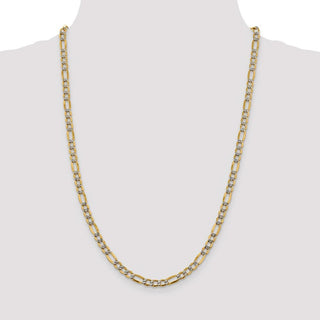 24" 14k Yellow Gold 5.25mm Semi-solid w/ Rhodium-plating Pave Figaro Chain Necklace