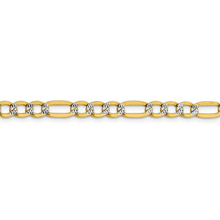 24" 14k Yellow Gold 5.25mm Semi-solid w/ Rhodium-plating Pave Figaro Chain Necklace