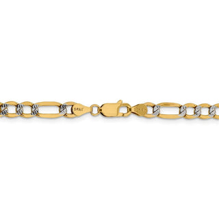 24" 14k Yellow Gold 5.25mm Semi-solid w/ Rhodium-plating Pave Figaro Chain Necklace