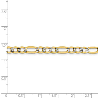 24" 14k Yellow Gold 5.25mm Semi-solid w/ Rhodium-plating Pave Figaro Chain Necklace
