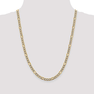 24" 14k Yellow Gold 5.25mm Semi-solid w/ Rhodium-plating Pave Figaro Chain Necklace