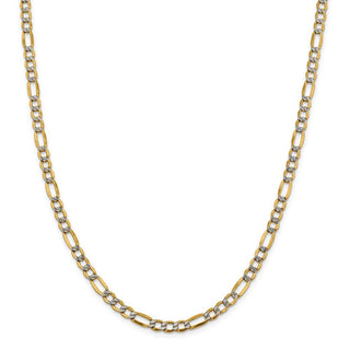 24" 14k Yellow Gold 5.25mm Semi-solid w/ Rhodium-plating Pave Figaro Chain Necklace